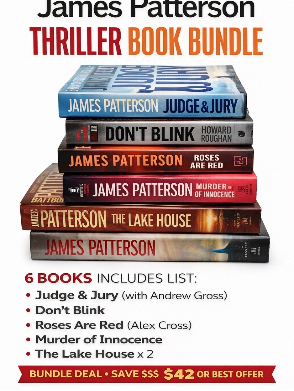 James Patterson Thriller Book Lot – 6 Books
